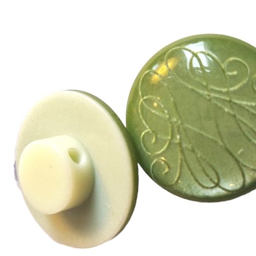Knapp med øye grønn med ornament 15 mm