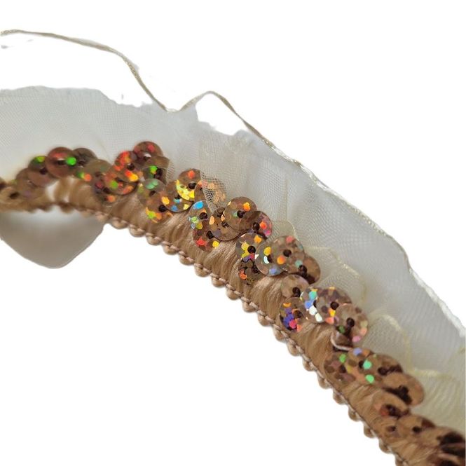 Hovedbilde Elastisk organza bånd med paljetter 25 mm beige