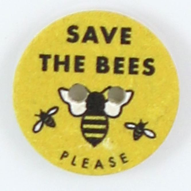 Hovedbilde Knapp 2 hulls eco velvet Save the bees gul 18 mm