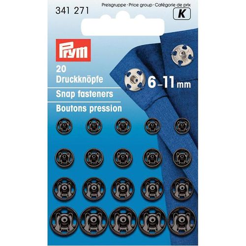 Assorterte trykknapper metall 6-11 mm sort